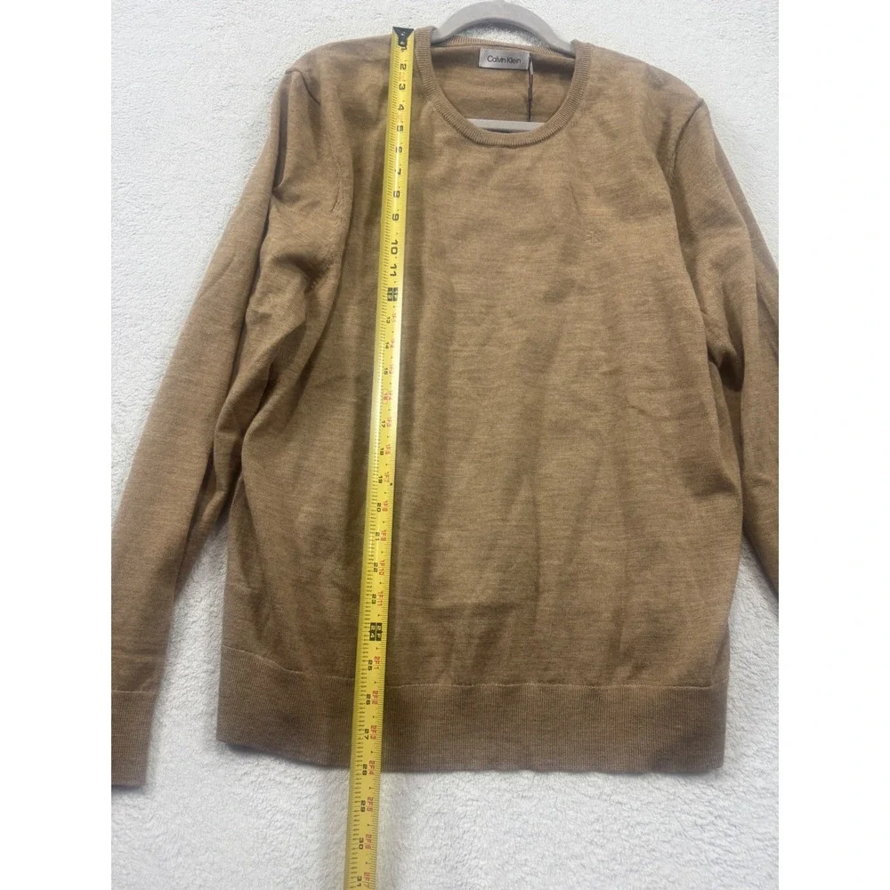 Calvin Klein Mens Merino Wool Blend Crewneck Sweater Camel Tan L S104-0001 NWT